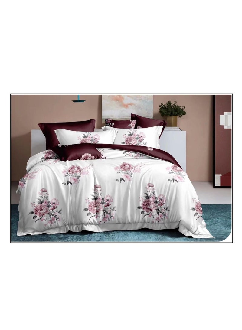 طقم غطاء لحاف قطني مقاس كينج 6 قطع – ناعم، خفيف الوزن وقابل للتنفس، ملاءة سرير بمطاط، 4 أغطية وسائد